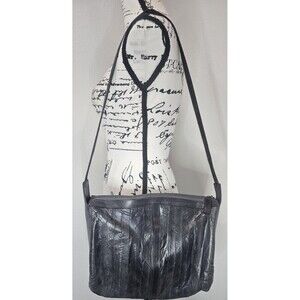 Vtg Lee Sands Genuine Eel Skin Gray Crossbody Purse 90s Classic Pocket Old Money